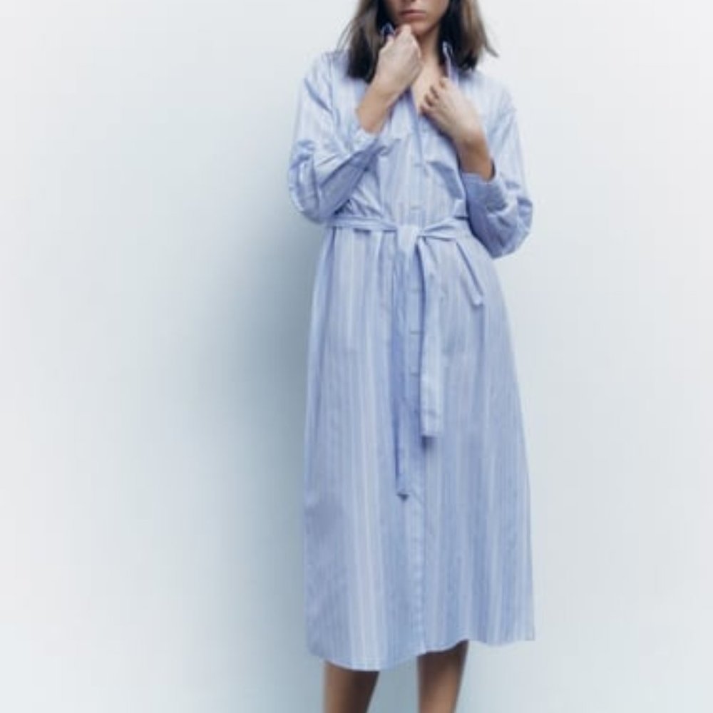 NEW ZARA blue belt shirt dress